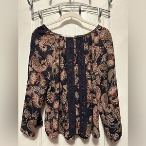 Collective Concepts paisley Blouse women’s Size XL boho keyhole crochet lace